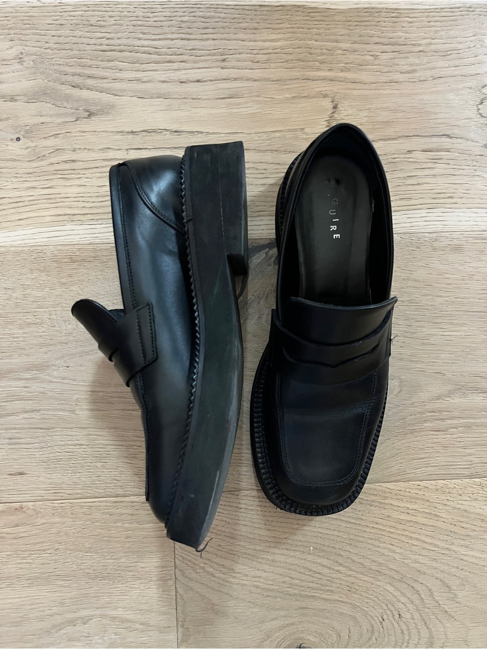 Maguire Black Leather Women's Penny Loafers — Classic Slip-On Flats - Picture 3 of 6